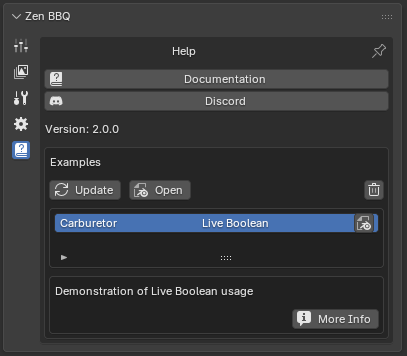 Zen BBQ Help Panel