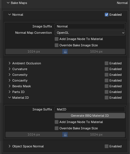 Bake Maps Settings