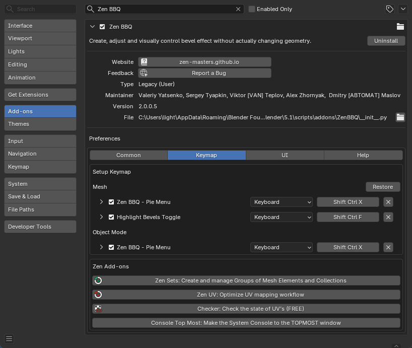 Keymap Sub-tab Preferences